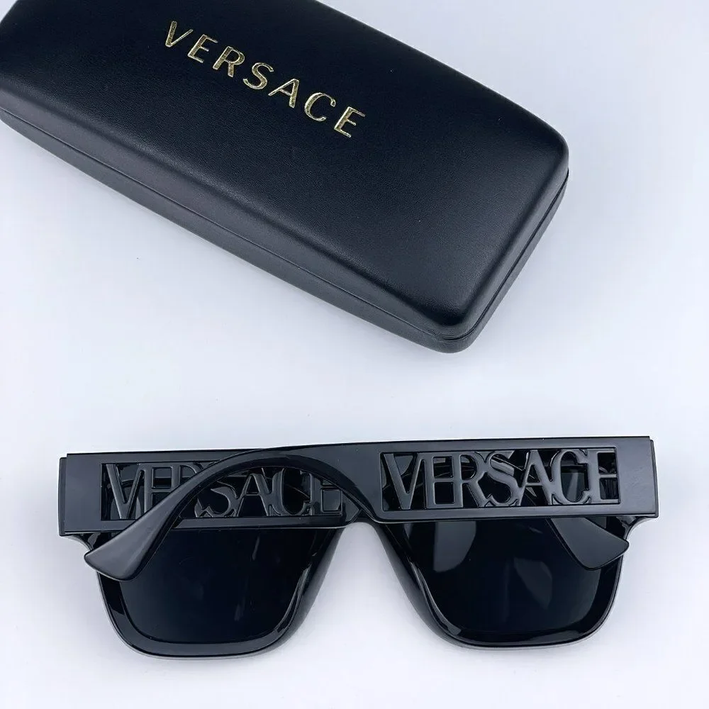 NEW Versace VE4430U GB1/87 Black Dark Grey Frame Logo Square Men Sunglasses